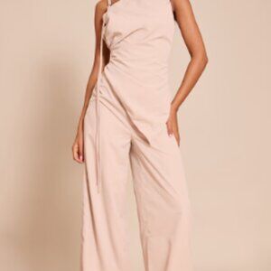 Tall Cream Woven One Shoulder Wide Leg Jumpsuit
